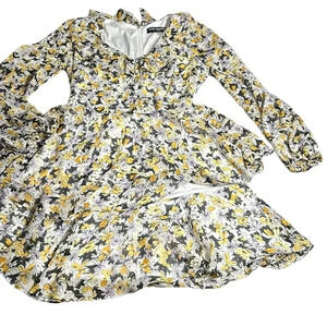 Karl Lagerfeld Ruffled floral sheer babydoll dress,chiffon frill,tiered,tie wrap